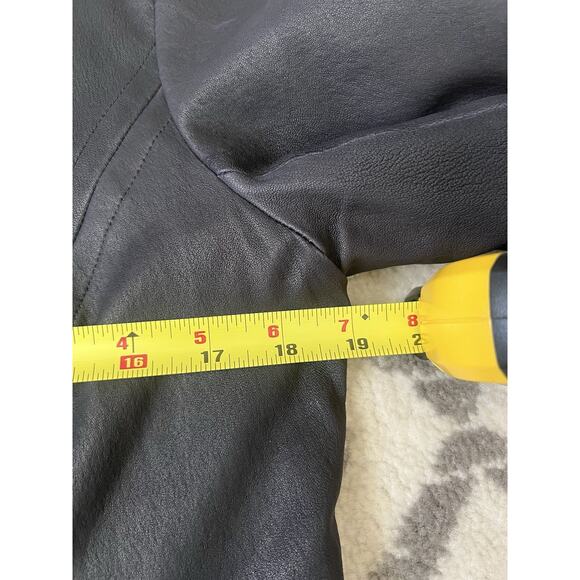 THEORY Women’s Dark Blue Lamb Leather Zip Moto Jacket Sz 12 Career Quiet Luxury - Picture 11 of 12